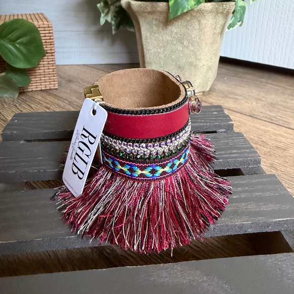 Laura Janelle RGLB Maroon Leather Gemstone Cuff Bracelet 7" - NWT, Boho Bracelet - Picture 3 of 9